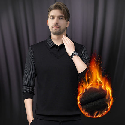 ❄️Comfort & Confidence |Men's Lapel Faux Two-Piece Knitted Shirt