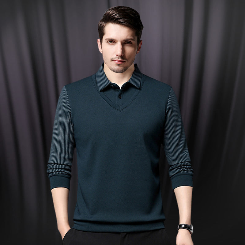 ❄️Comfort & Confidence |Men's Lapel Faux Two-Piece Knitted Shirt