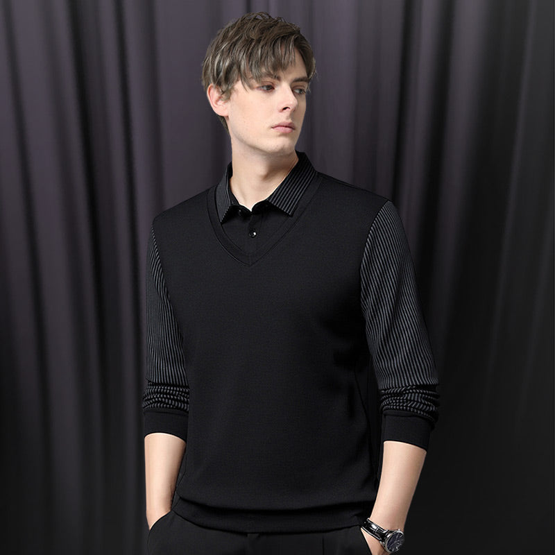 ❄️Comfort & Confidence |Men's Lapel Faux Two-Piece Knitted Shirt