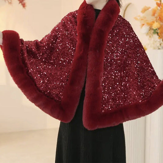 🔥New arrivals offer-Women's Elegant Faux Fur Sequined Shawl Wrap