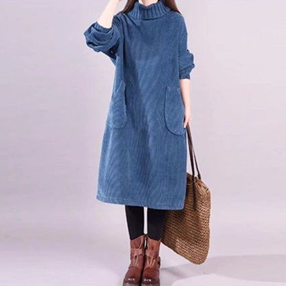 📢📢49% OFF!!✨Women’s High Neck Loose Corduroy Maxi Dress