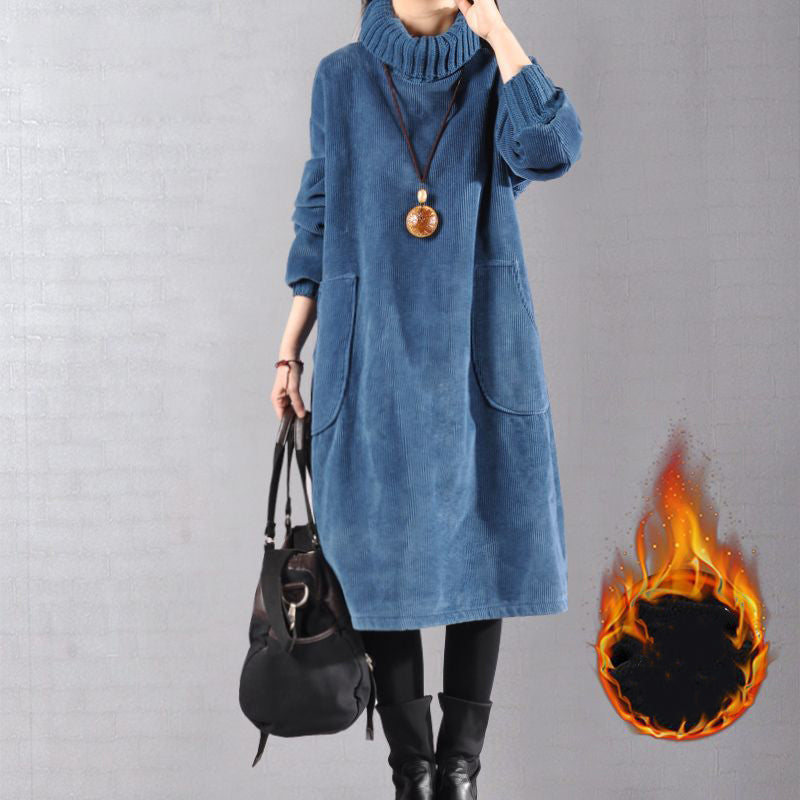 📢📢49% OFF!!✨Women’s High Neck Loose Corduroy Maxi Dress