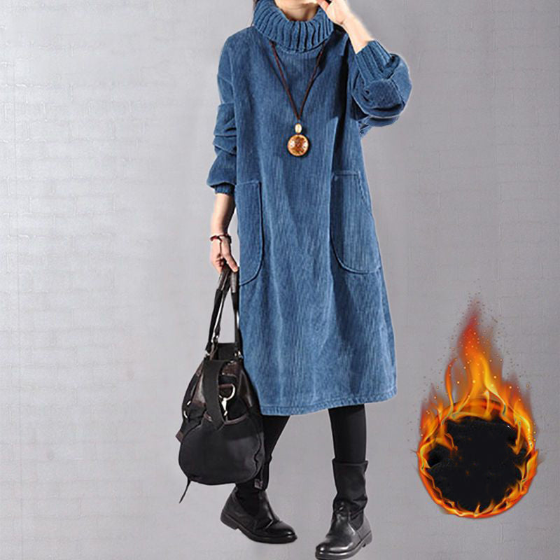 📢📢49% OFF!!✨Women’s High Neck Loose Corduroy Maxi Dress