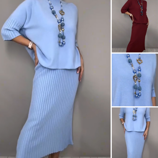 ✨🎅Last-Minute Christmas Offers 🎄⏰Elegant Knit Sweater and Midi Skirt 2-Piece Set