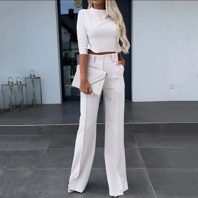 💖LAST DAY SALE 50% OFF!!✨Women's Wide-Leg Commuter Pants & Elegant Crop Top Set