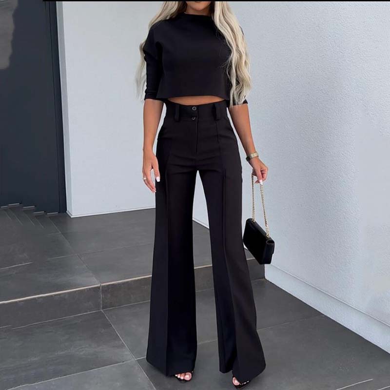💖LAST DAY SALE 50% OFF!!✨Women's Wide-Leg Commuter Pants & Elegant Crop Top Set