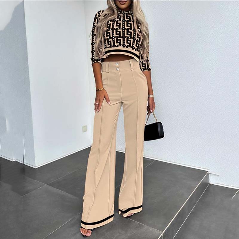 💖LAST DAY SALE 50% OFF!!✨Women's Wide-Leg Commuter Pants & Elegant Crop Top Set