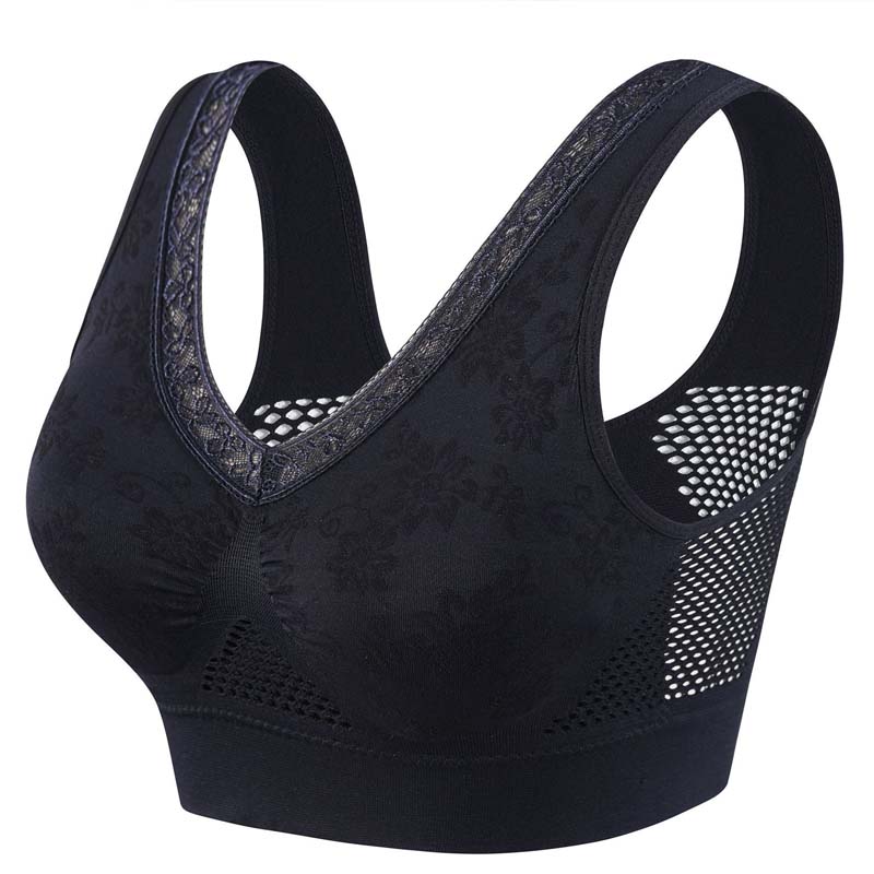 Wireless Full-Coverage Bra – Breathable Mesh & Wide Straps
