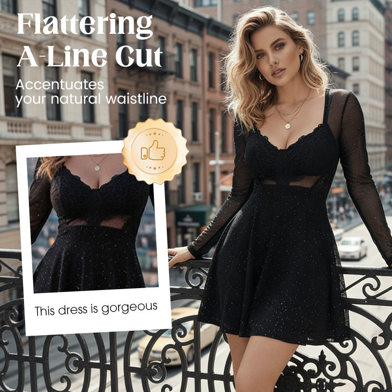 💖New Arrival💖Starry Night Sparkle Party Dress with Lace Bodice