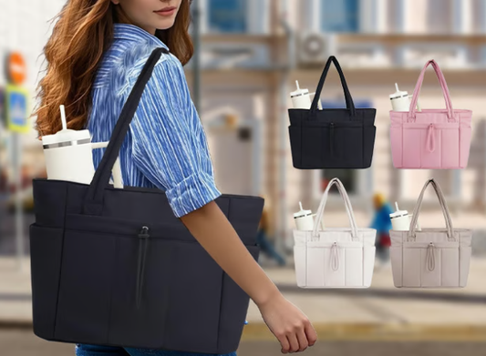 💕🎁Wandering Nature Puffer Tote Bag with Cup Holder & Laptop Compartment & Trolley Sleeve for Travel, Work, Nurse, Women