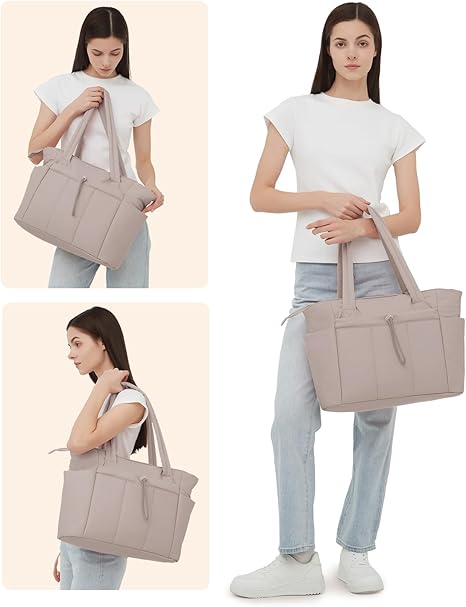 💕🎁Wandering Nature Puffer Tote Bag with Cup Holder & Laptop Compartment & Trolley Sleeve for Travel, Work, Nurse, Women