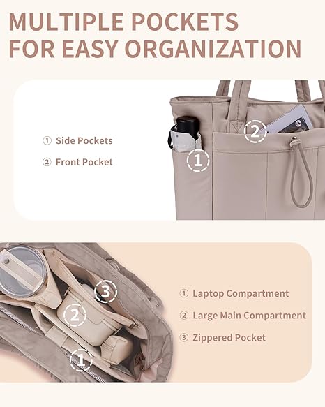 💕🎁Wandering Nature Puffer Tote Bag with Cup Holder & Laptop Compartment & Trolley Sleeve for Travel, Work, Nurse, Women