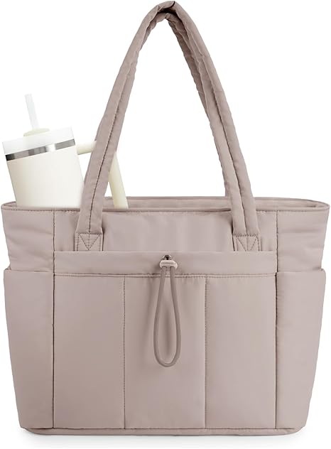 💕🎁Wandering Nature Puffer Tote Bag with Cup Holder & Laptop Compartment & Trolley Sleeve for Travel, Work, Nurse, Women