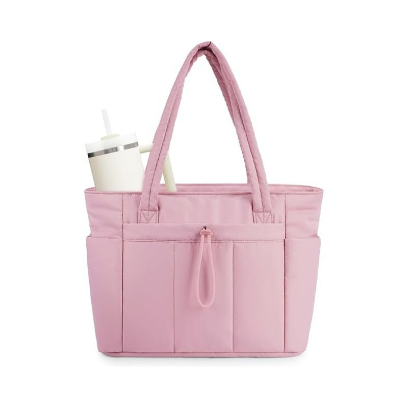 💕🎁Wandering Nature Puffer Tote Bag with Cup Holder & Laptop Compartment & Trolley Sleeve for Travel, Work, Nurse, Women