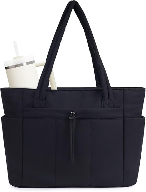💕🎁Wandering Nature Puffer Tote Bag with Cup Holder & Laptop Compartment & Trolley Sleeve for Travel, Work, Nurse, Women