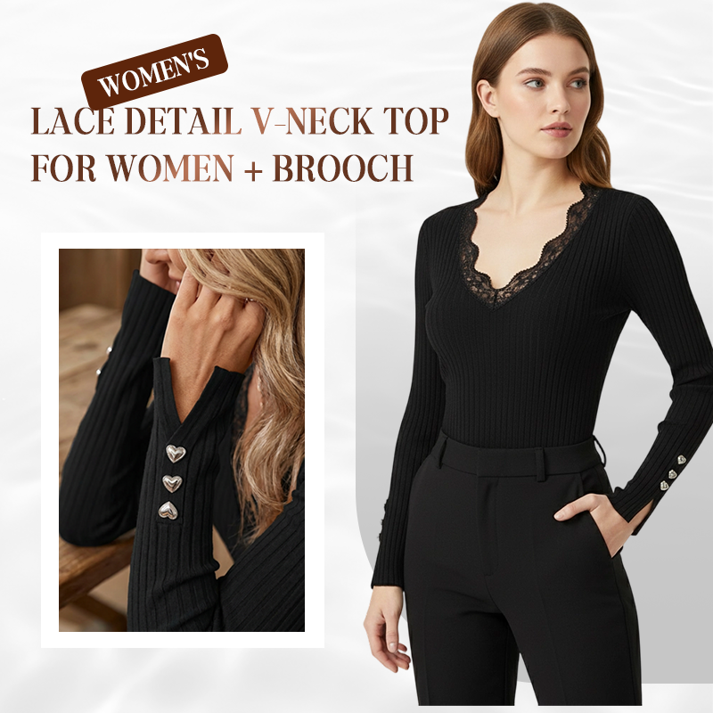 💕✨Women's Lace V-Neck Ribbed Knit Tops👕