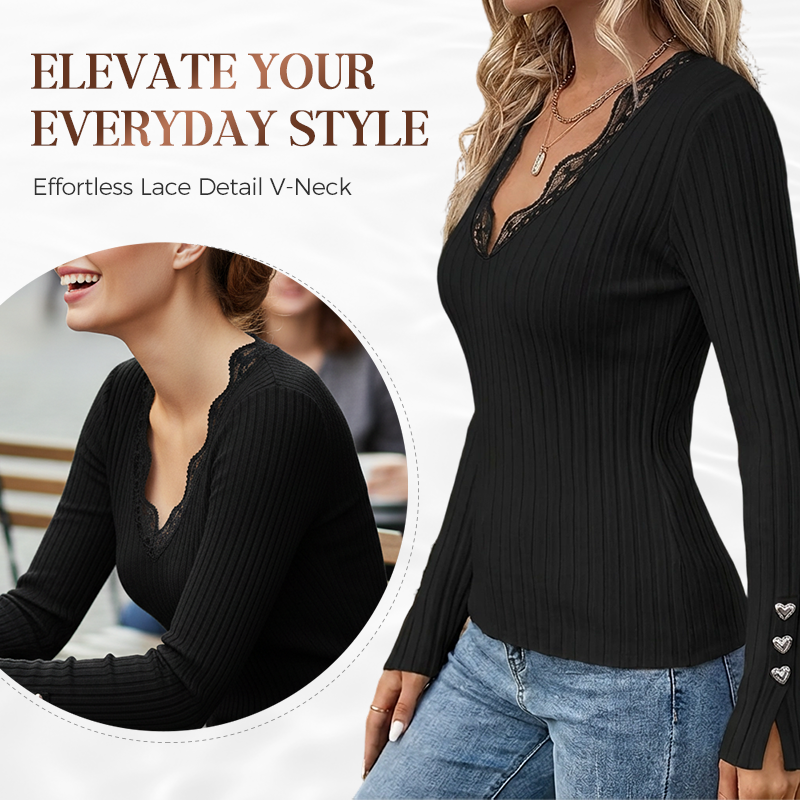 💕✨Women's Lace V-Neck Ribbed Knit Tops👕
