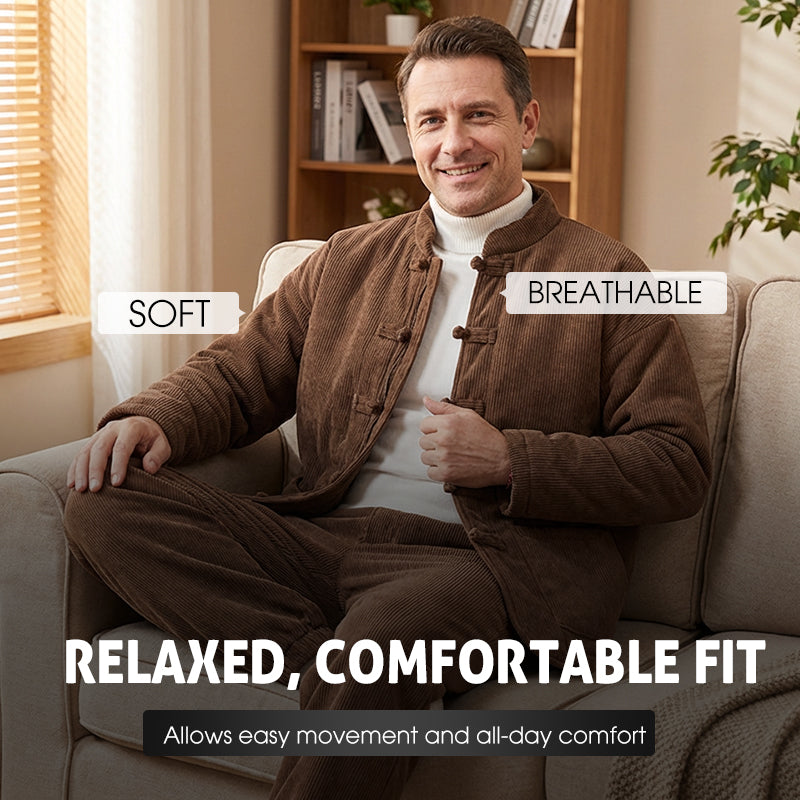 Men's Retro Tang Suit Winter Thickened Jacket and Pants Set