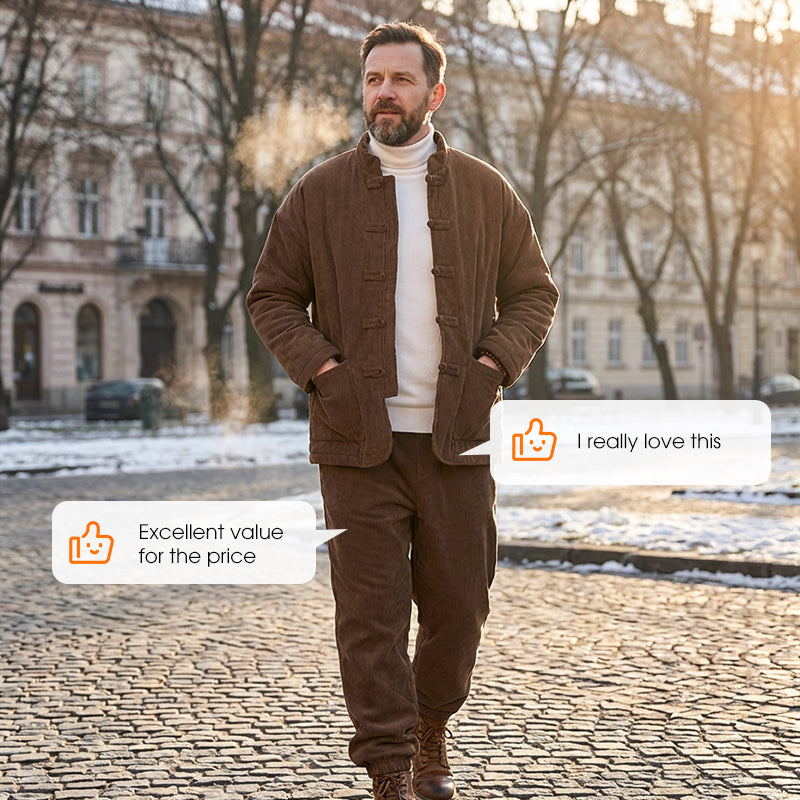 Men's Retro Tang Suit Winter Thickened Jacket and Pants Set
