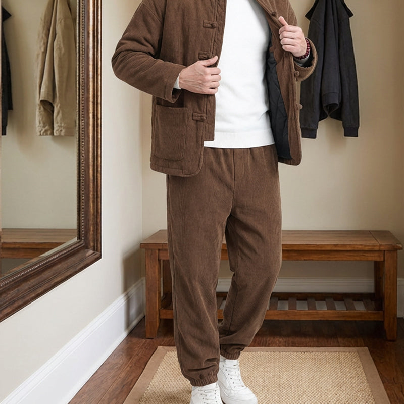 Men's Retro Tang Suit Winter Thickened Jacket and Pants Set