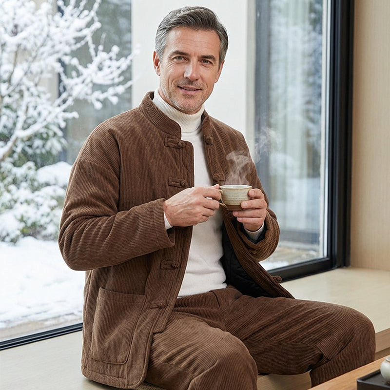 Men's Retro Tang Suit Winter Thickened Jacket and Pants Set