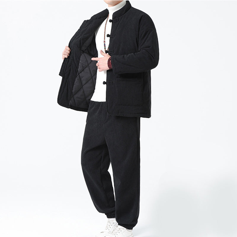 Men's Retro Tang Suit Winter Thickened Jacket and Pants Set