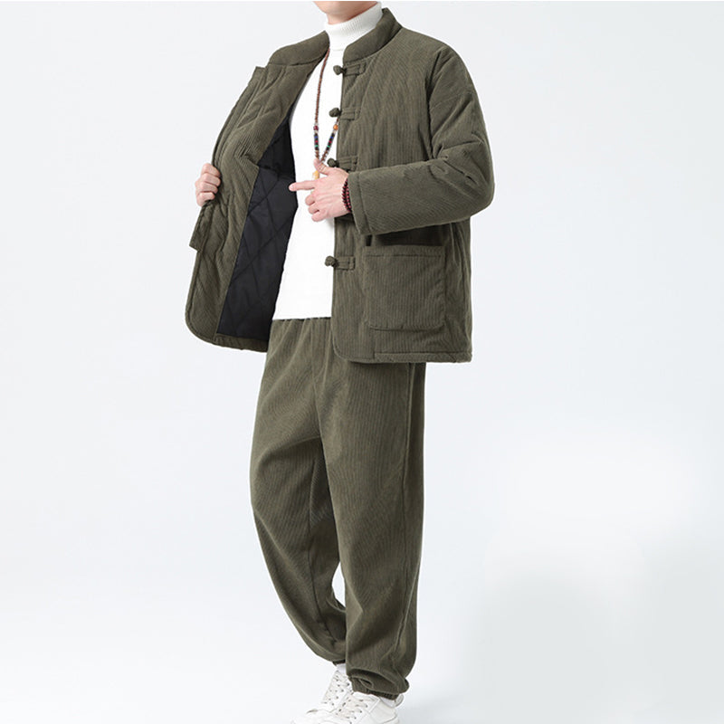 Men's Retro Tang Suit Winter Thickened Jacket and Pants Set