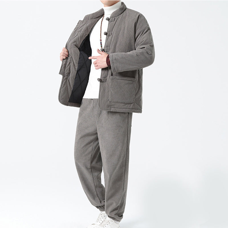 Men's Retro Tang Suit Winter Thickened Jacket and Pants Set