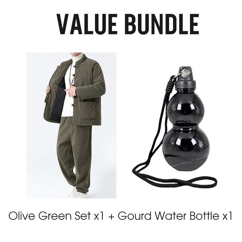 Men's Retro Tang Suit Winter Thickened Jacket and Pants Set