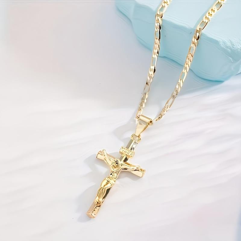 🔥 50% OFF! ⏰ Gold-Tone Crucifix Pendant Necklace – Detailed INRI Design, Adjustable Figaro Chain & Everyday Faith Jewelry ✝️✨