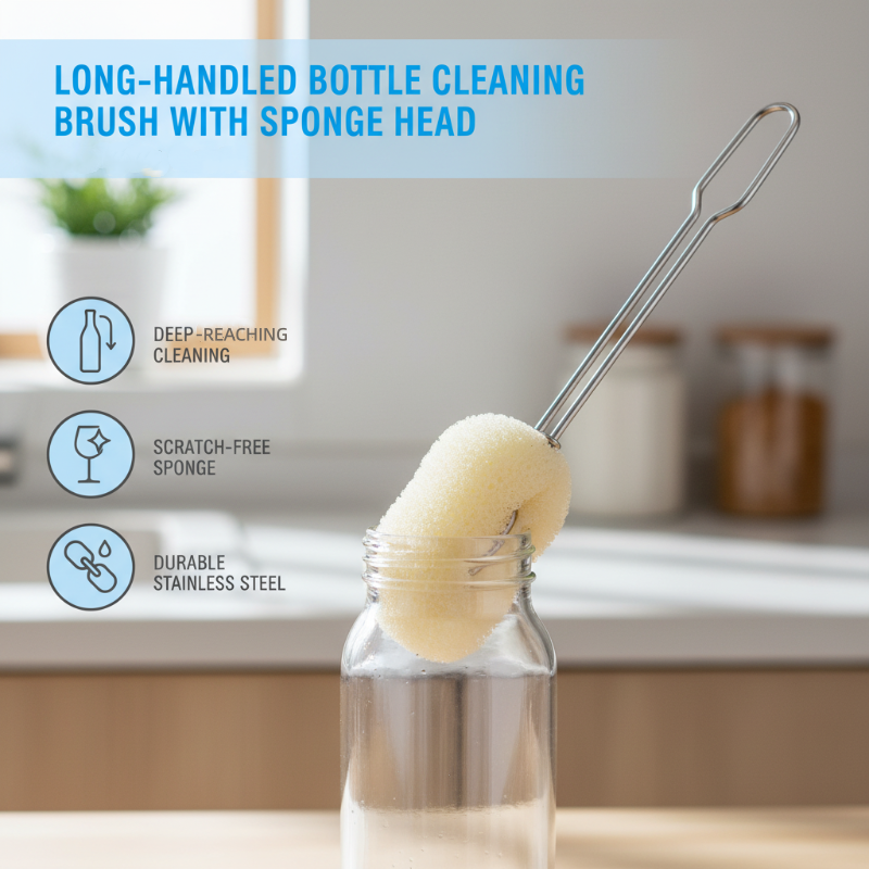 Long-handle bottle cleaning brush with sponge head