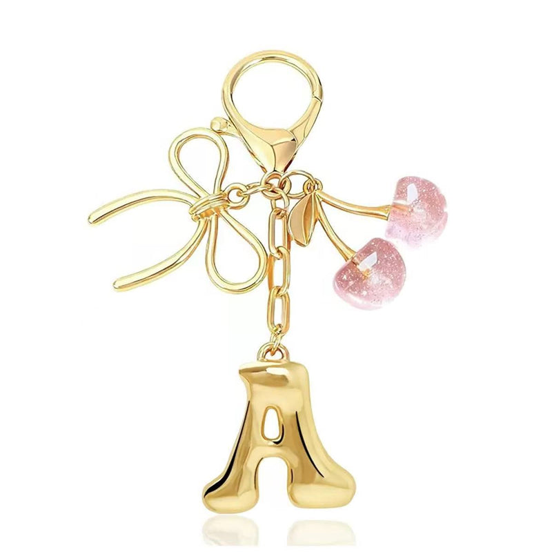 🔥Elegant Cherry Bow Initial Charm Keychain