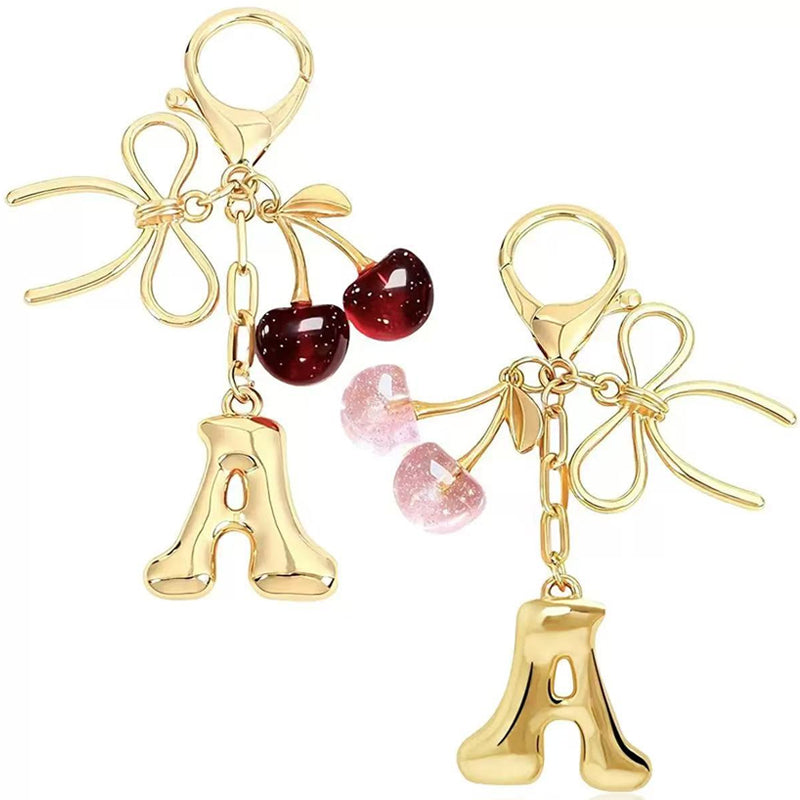 🔥Elegant Cherry Bow Initial Charm Keychain