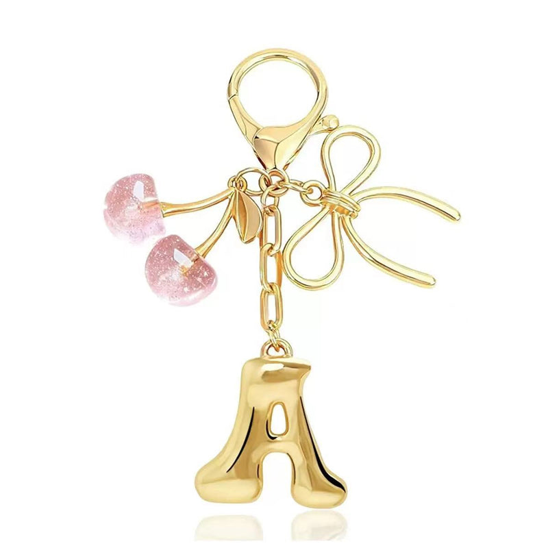 🔥Elegant Cherry Bow Initial Charm Keychain