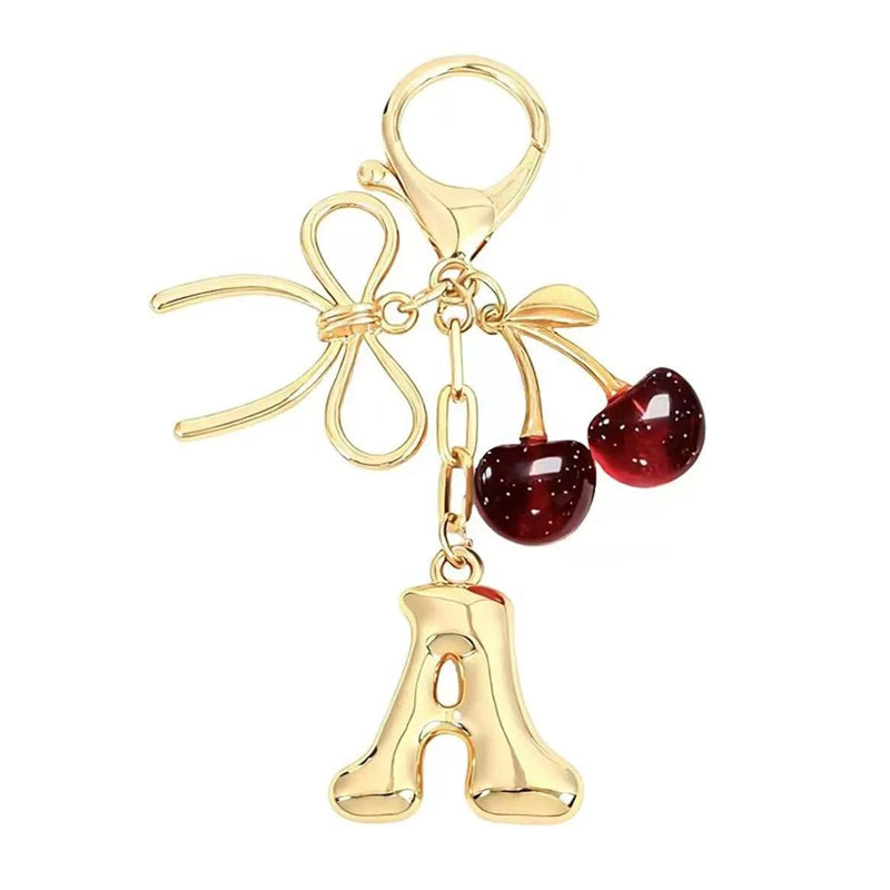 🔥Elegant Cherry Bow Initial Charm Keychain