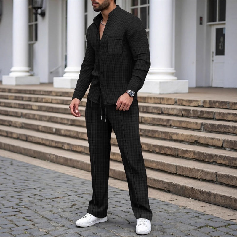 🔥Men’s Casual Waffle Shirt Pants 2-Piece Set