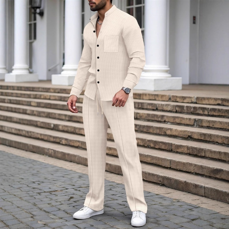 🔥Men’s Casual Waffle Shirt Pants 2-Piece Set