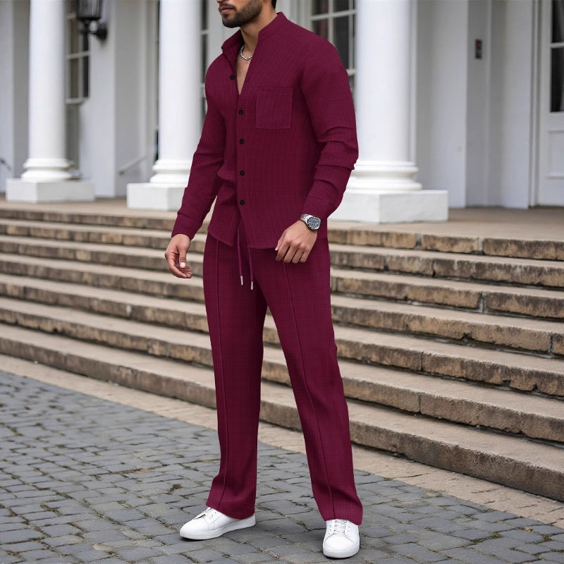 🔥Men’s Casual Waffle Shirt Pants 2-Piece Set
