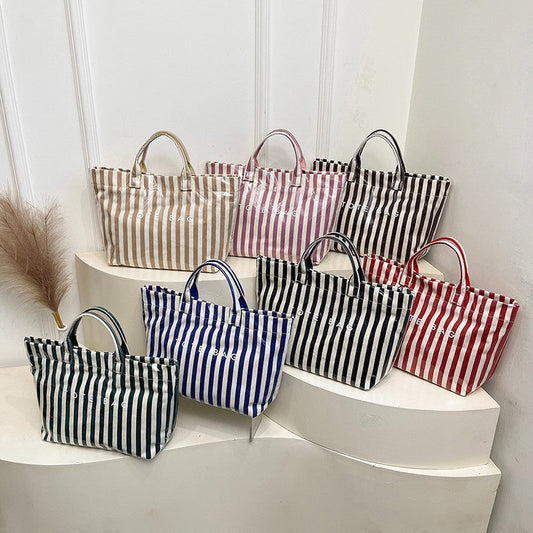 🔥Women's Fashion Striped Canvas Tote Bag