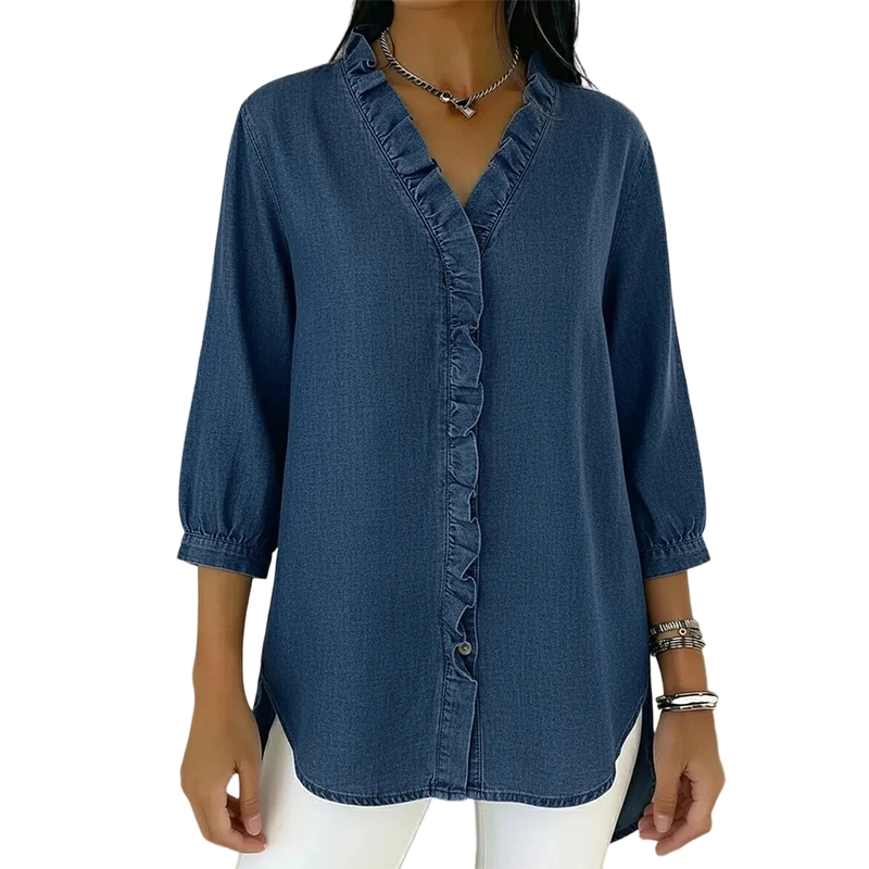 📢2026 Hot Sale 50% off⏰ Women's Casual Ruffle V-Neck Shirt | Soft, Breathable & Flattering High-Low Hem ✨