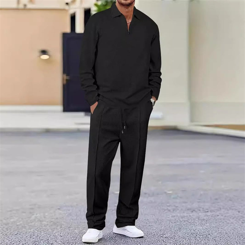 💥 Men’s Waffle Knit Sweatshirt & Straight-Leg Pants Set – Cozy, Breathable & Effortlessly Stylish 👕👖