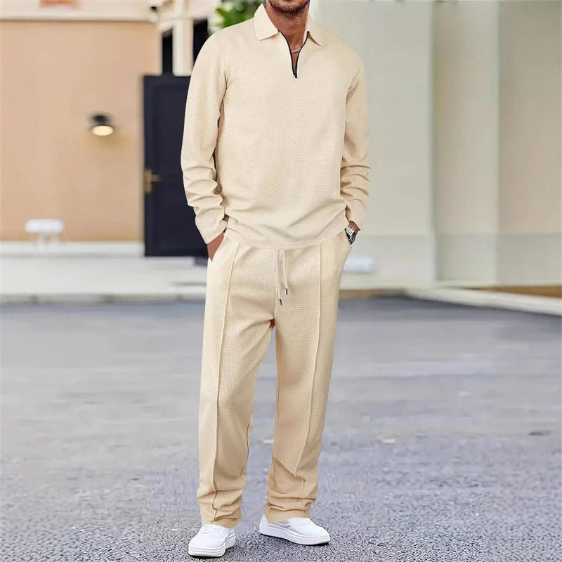 💥 Men’s Waffle Knit Sweatshirt & Straight-Leg Pants Set – Cozy, Breathable & Effortlessly Stylish 👕👖