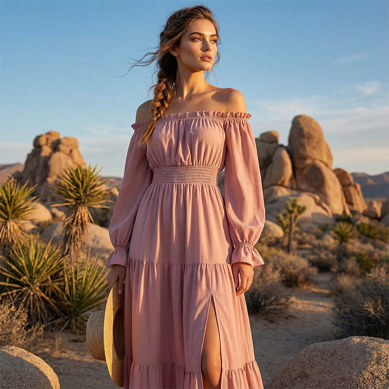 2026⏰🎁Women's Off-Shoulder High-Waist Dress