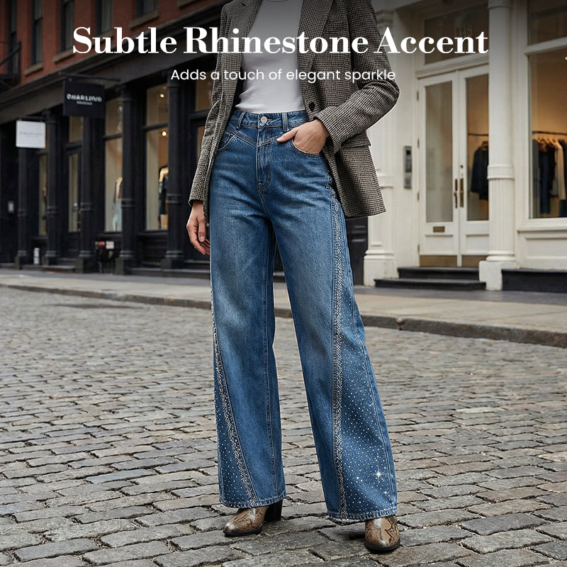 🎁2026 New Arrivals 50% OFF💥Women's Rhinestone-Embellished Wide-Leg Jeans👖
