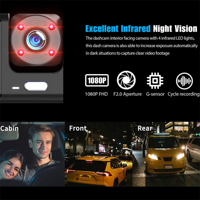 Record Every Angle Instantly! No-Blind Triple-Cam HD Dashcam