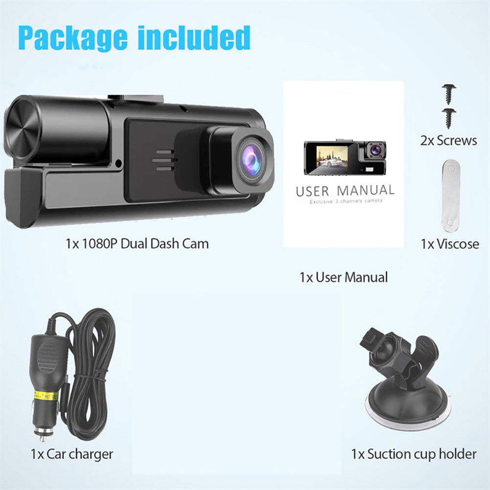 Record Every Angle Instantly! No-Blind Triple-Cam HD Dashcam