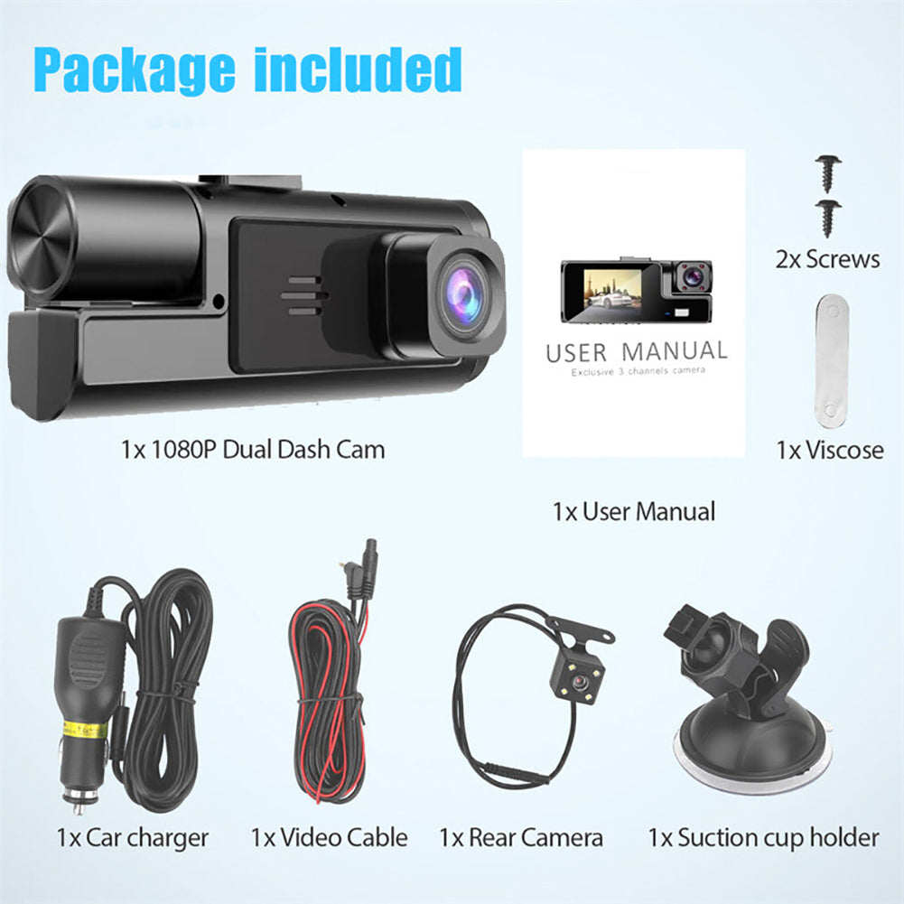 Record Every Angle Instantly! No-Blind Triple-Cam HD Dashcam