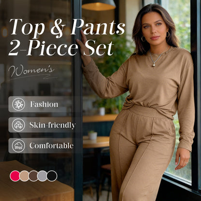 🔥Valentine's Day Sale - 50% Off✨Women's Long Sleeve Top & Wide-Leg Pants 2-Piece Set✨
