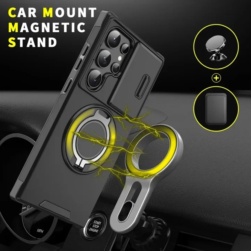 Magnetic Stand Phone Case for Samsung – Slide Camera Cover, 360° Ring Grip & Kickstand, Full Protection 📱