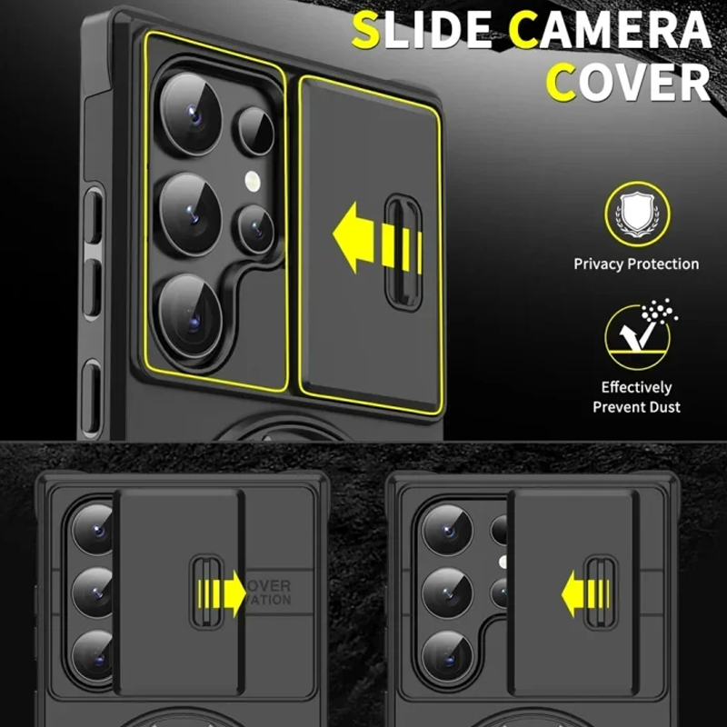 Magnetic Stand Phone Case for Samsung – Slide Camera Cover, 360° Ring Grip & Kickstand, Full Protection 📱
